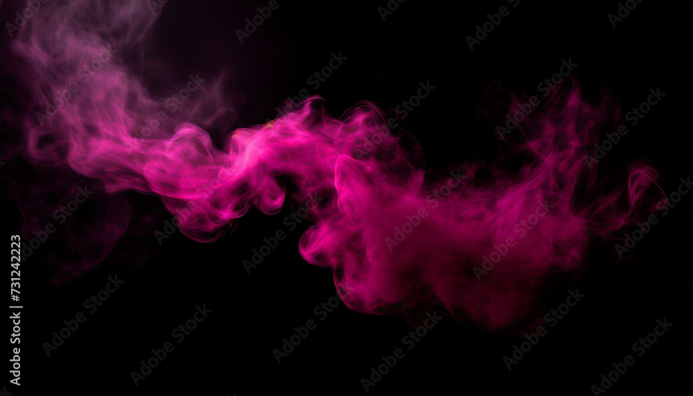 A foggy neon pink smoke is drifting in the air on a dark foundation.