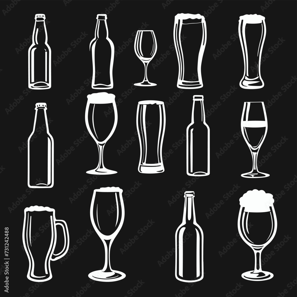 Beer silhouette illustration set vector collection Beer silhouette illustration set vector collection