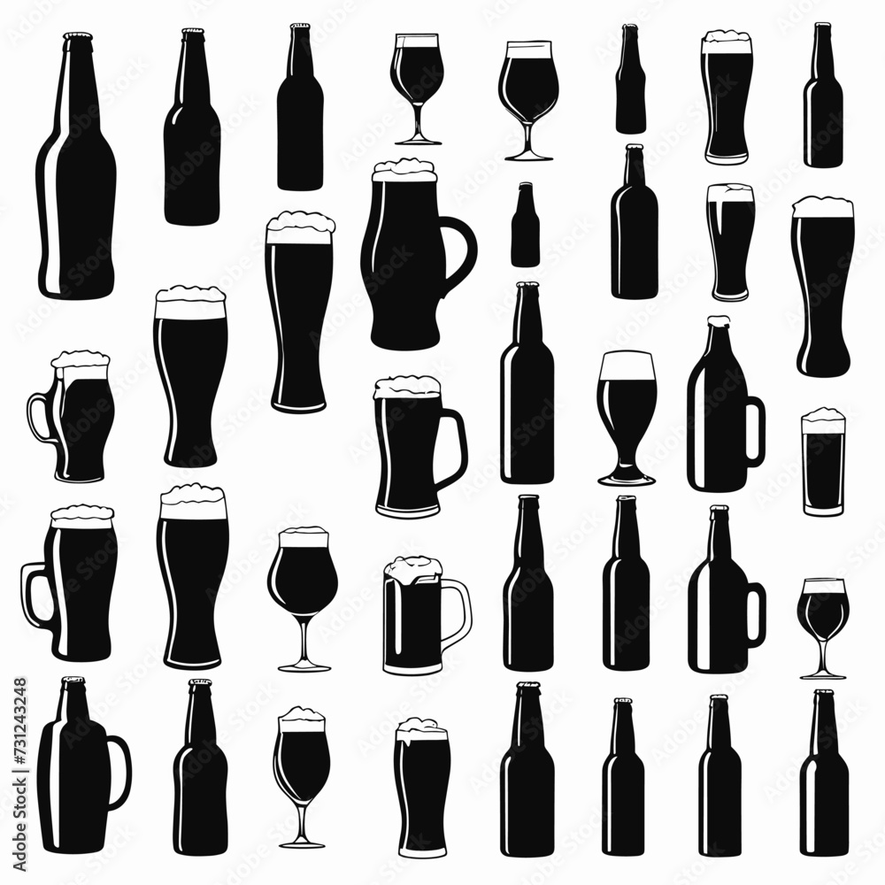 Beer silhouette illustration set vector collection Beer silhouette illustration set vector collection