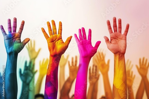 Group of people raising their hands in the air Offering a colorful and vibrant illustration of unity Human rights And collective expression