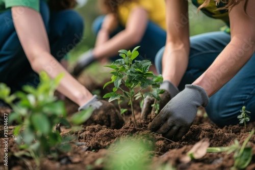 People planting trees An image of environmental stewardship and global awareness A scene of community action and the fight against climate change