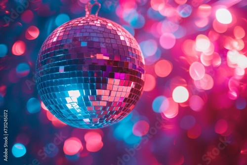Shimmering disco ball A celebration of light and dance A festive atmosphere filled with color and movement