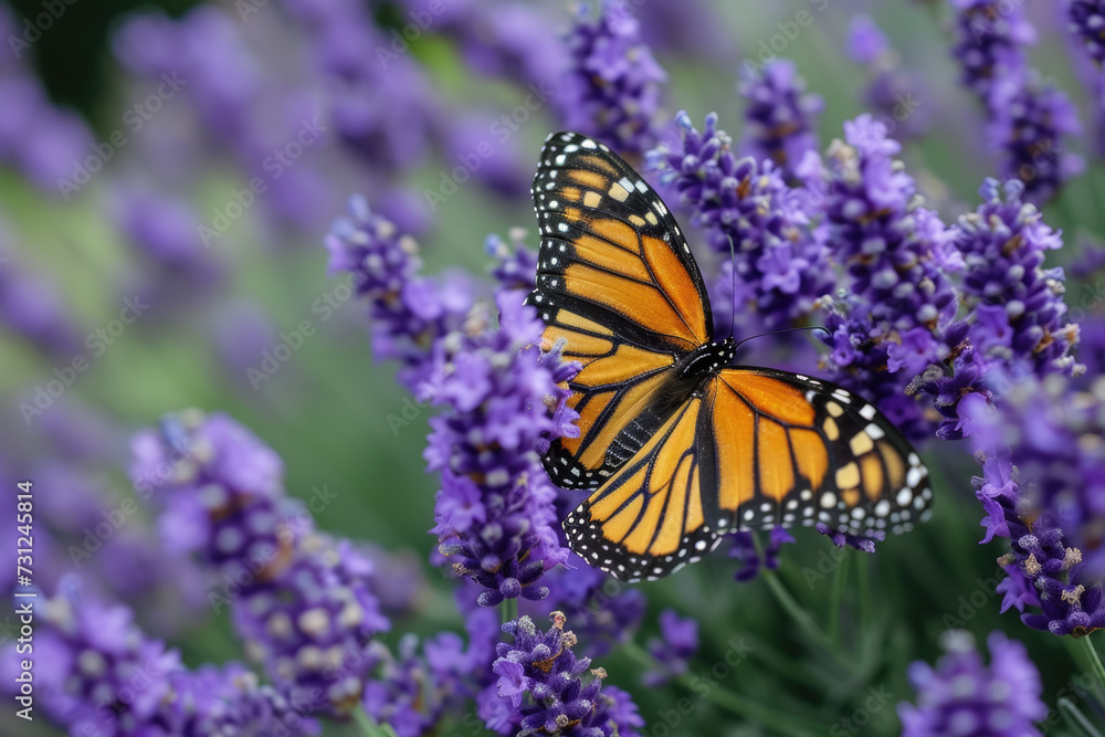 butterfly on a lavender bush, with purple flowers and green leaves butterfly on a lavender bush, with purple flowers and green leaves