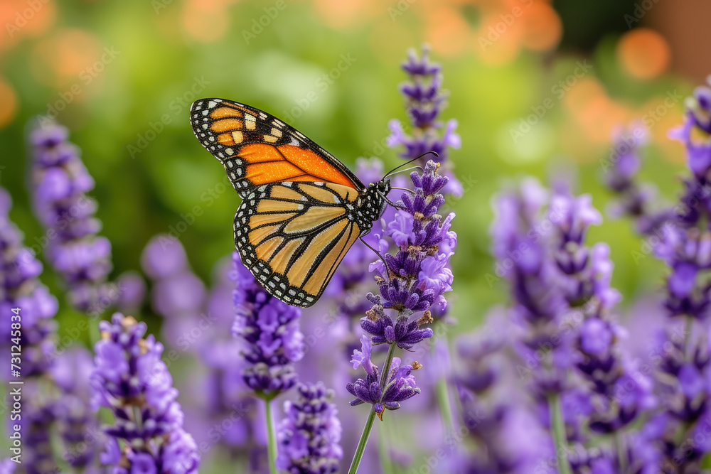 butterfly on a lavender bush, with purple flowers and green leaves butterfly on a lavender bush, with purple flowers and green leaves
