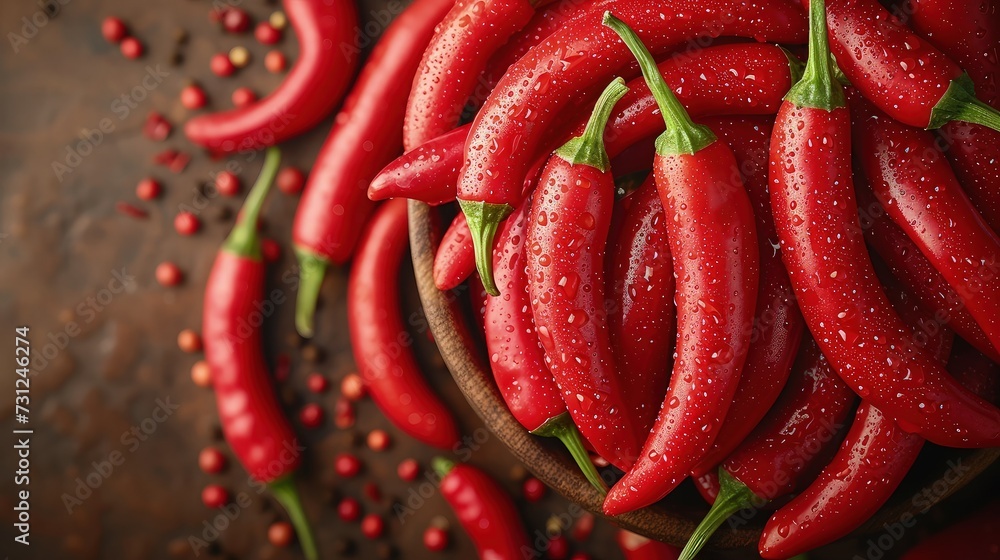 Pile of red hot chili peppers on the table for background. Close up view. Pile of red hot chili peppers on the table for background. Close up view.