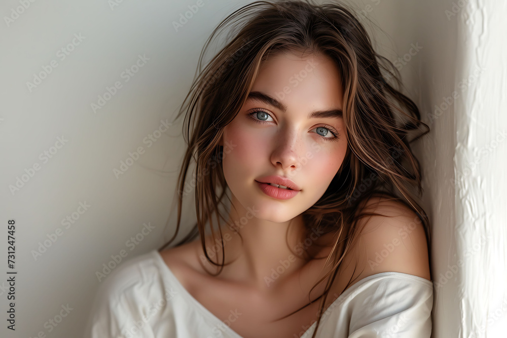 Gentle Beauty by Window Light, Soft Feminine Look, Natural Elegance Portrait Gentle Beauty by Window Light, Soft Feminine Look, Natural Elegance Portrait