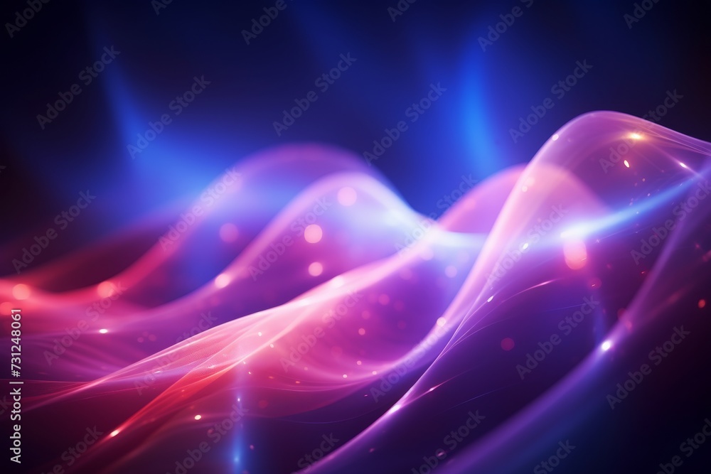 Vibrant purple and pink digital wave abstract background with luminous particles