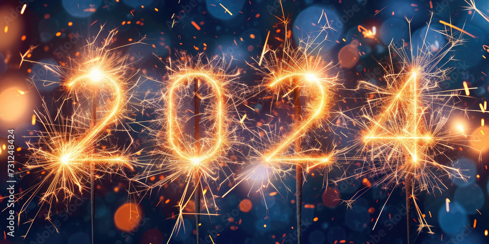 Naklejka premium 2024 New Year Celebration Sparkling Banner