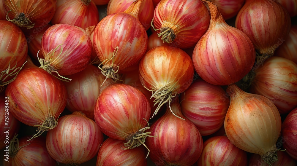 Pile of red onion or shallot. Top view. Pile of red onion or shallot. Top view.