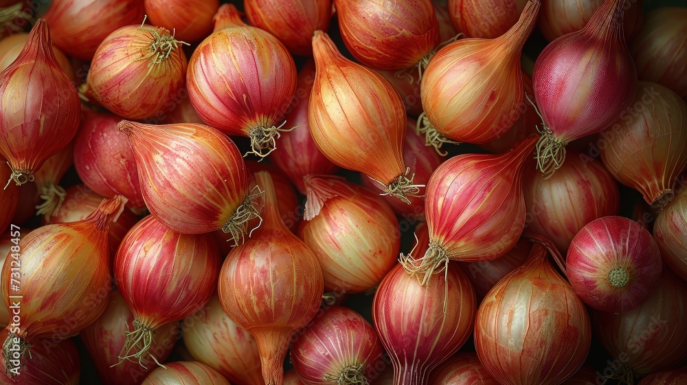 Pile of red onion or shallot. Top view. Pile of red onion or shallot. Top view.
