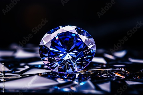 Dazzling diamond. close-up capture on dark blue background, showcasing brilliance and allure