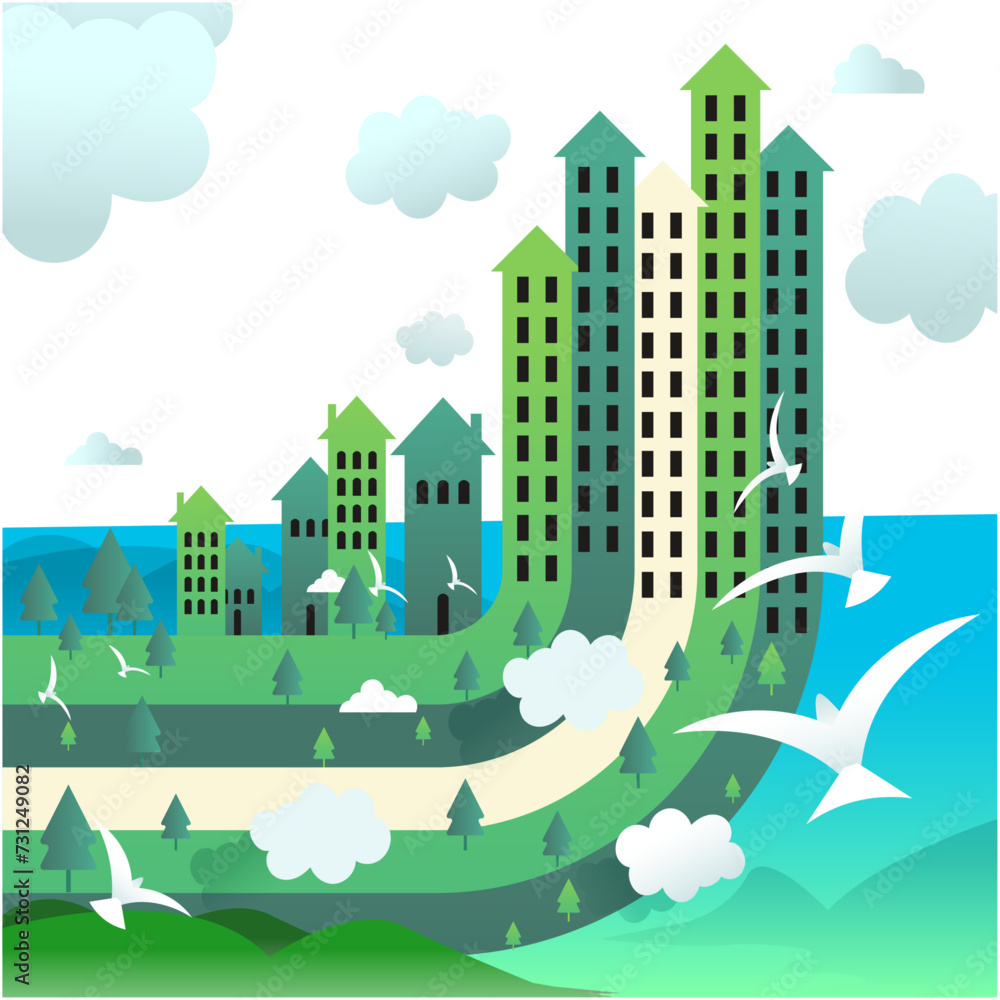 Paper cut Green House Vector Paper cut Green House Vector