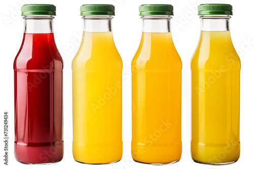 Vegan Healthy Juice bottles PNG of natural vegetable or fruit juices isolated on a white and transparent background - Healthy vegetabales Drinks Advertising Concept