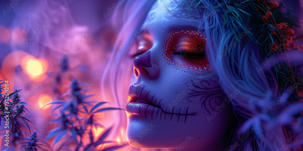 Fototapeta premium beautiful woman with a cannabis headdress