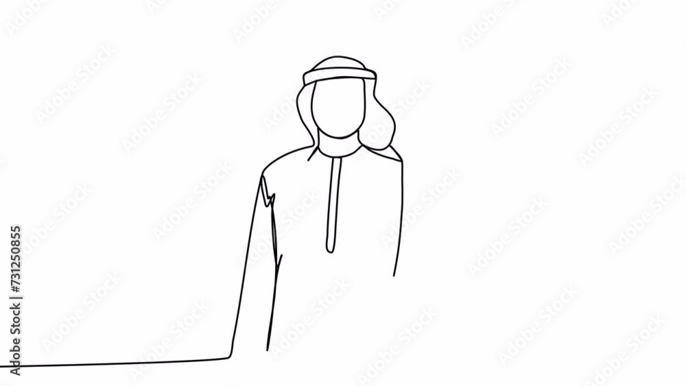 Muslim man in arabian clothes, one line drawing animation. Video clip with alpha channel. Muslim man in arabian clothes, one line drawing animation. Video clip with alpha channel.