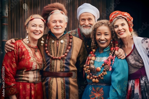 old people group is diverse in culture with charming traditional clothing from various countries photo