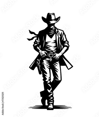 Cowboy monochrome vector illustration
