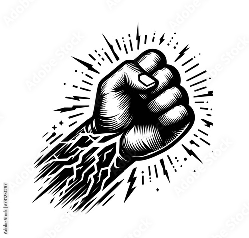 Monochrome isolated vector fist illustration showing fast motion