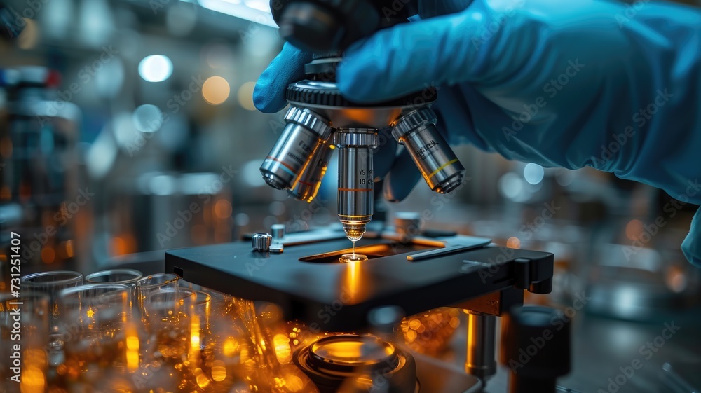 a scientist dropping liquid into a microscope a scientist dropping liquid into a microscope