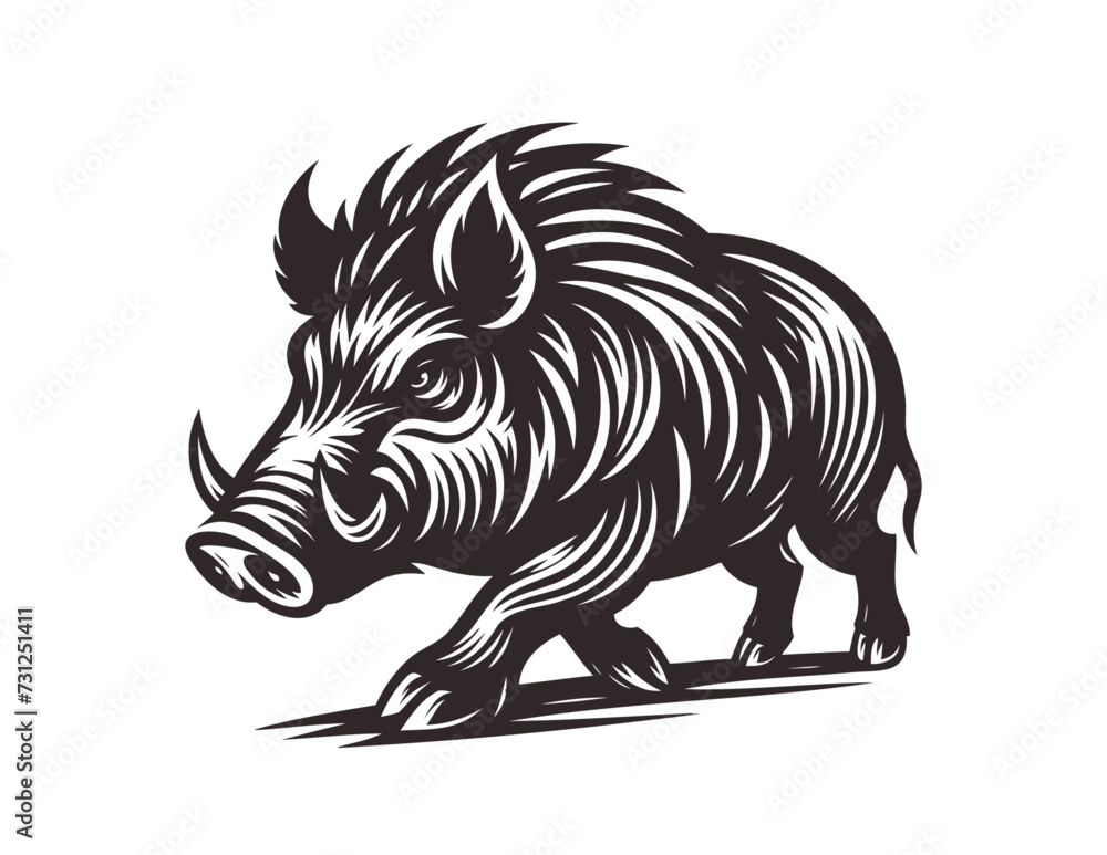 Fototapeta premium Monochrome vintage wild boar emblem. Isolated vector illustration
