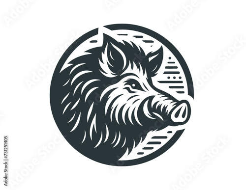 Monochrome vintage wild boar emblem. Isolated vector illustration
