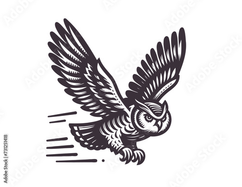 Beautiful vintage monochrome owl isolated vector illustration