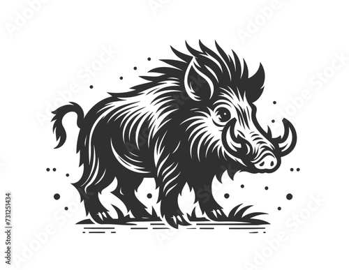 Monochrome vintage wild boar emblem. Isolated vector illustration