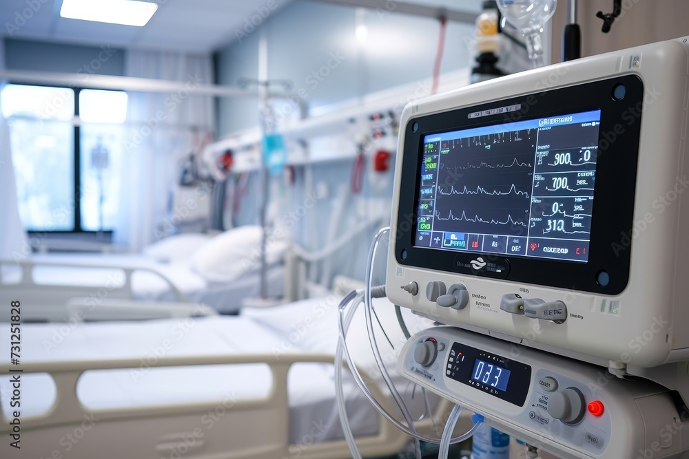 In the sterile hospital room, a complex network of medical equipment hums with life, its sleek electronics and precise text guiding the dedicated healthcare professionals as they work tirelessly to s In the sterile hospital room, a complex network of medical equipment hums with life, its sleek electronics and precise text guiding the dedicated healthcare professionals as they work tirelessly to s