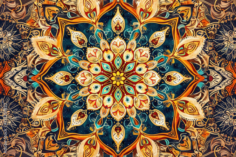 Create a symmetrical pattern of intricate mandalas, with fine details and textures.