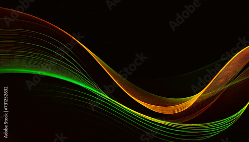 Tapeta, fala, zielony i pomarańczowy deseń, cyfrowy czarny banner, miejsce na tekst