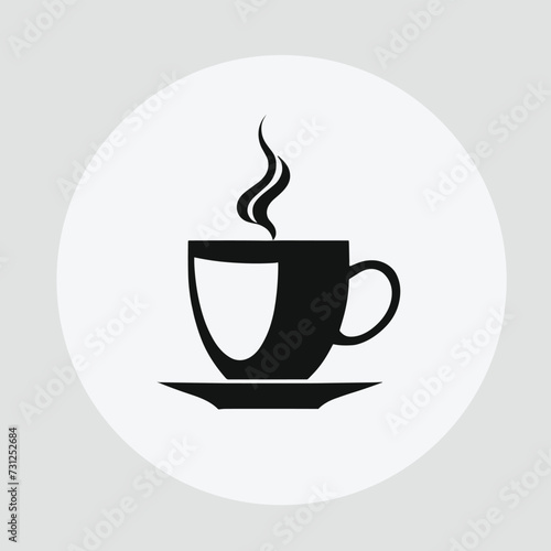 Minimalistic silhouette of a steaming coffee cup on a saucer against a light background, embodying simplicity and warmth in design.