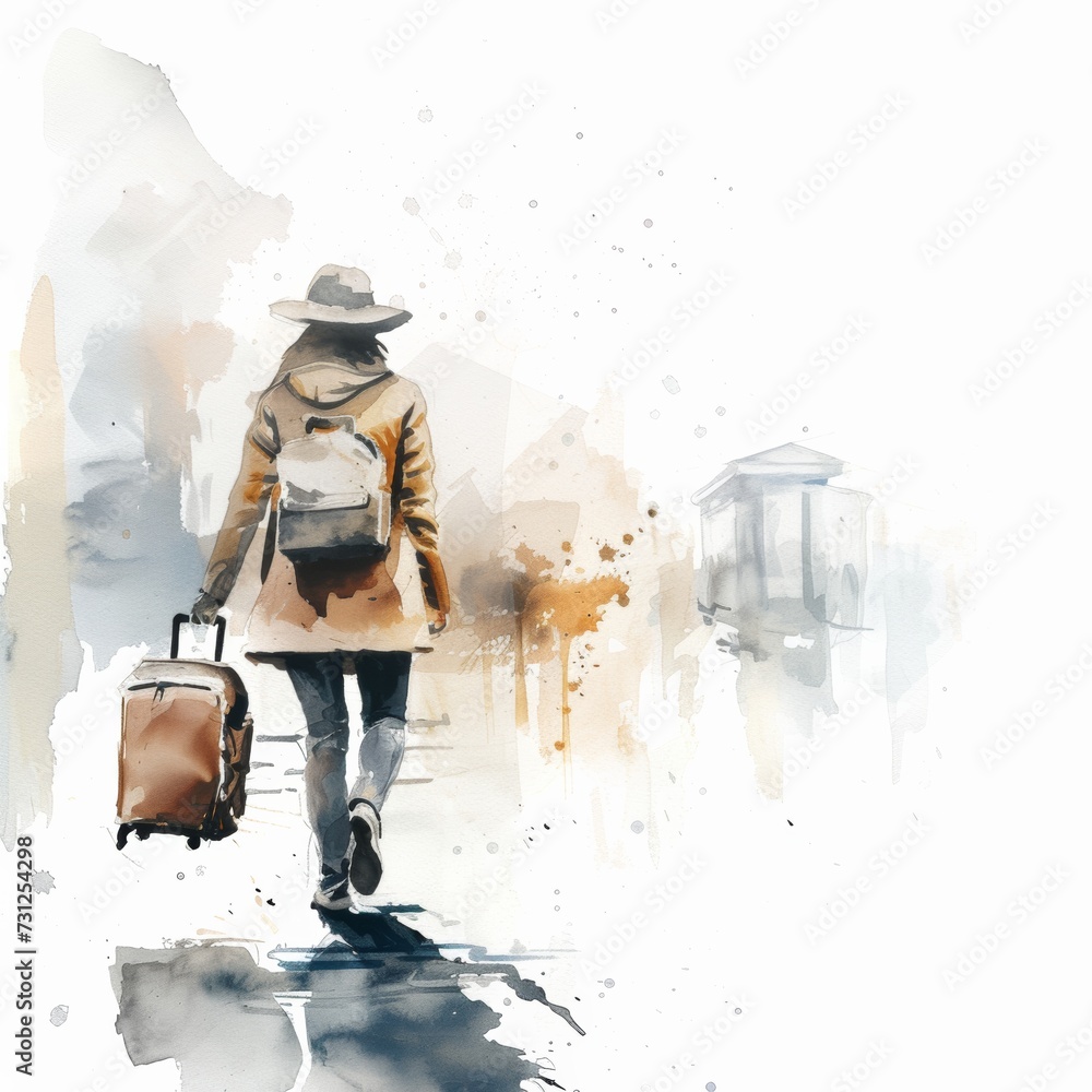 watercolor luxury travel design, illustration, watercolor effect,isolated on white background