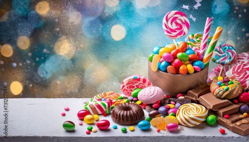 assortment of colourful festive sweets and candy