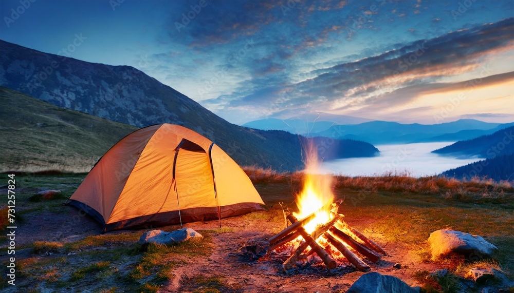 campfire and tent