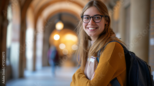 Garota sorrindo nos corredores da faculdade  photo