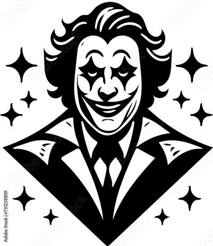 Vector illustration of a joker in black and white