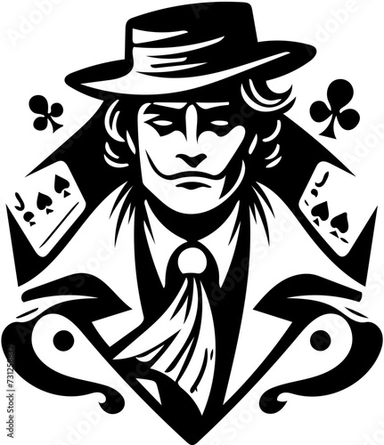 Vector illustration of a joker in black and white
