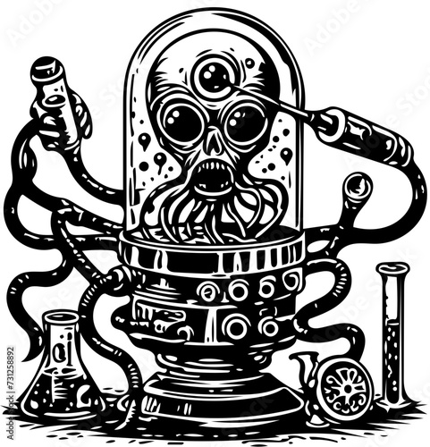 vector illustration of an alien isolated on white background, extraterrestrial creature doodle