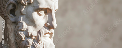 Roman or Greek bust or statue of stone or marble. Stoics. Ancient Greece. Space for text