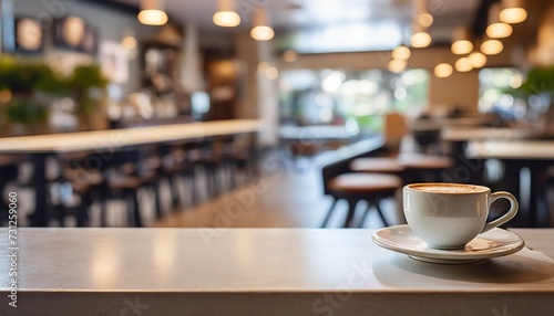 empty coffee table over defocused coffee shop background with copy space
