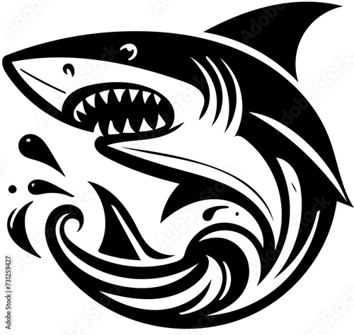 Black and white vector logo illustration of a deadly shark isolated on white background 