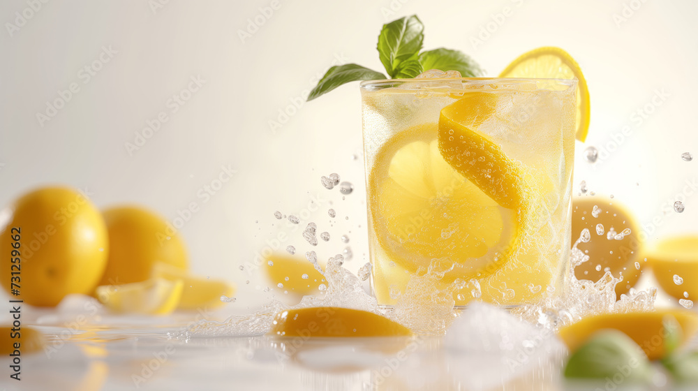 a glass of fresh sliced lemon in soda water and mint isolated on white background with splash water a glass of fresh sliced lemon in soda water and mint isolated on white background with splash water