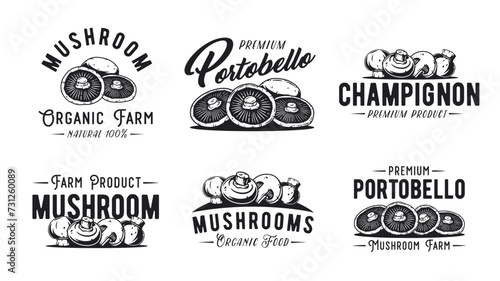 Mushroom vector portobello set or collection of champignon. White button for mushrooms picking. Vegetarian fungus cremini for food. Nature fungi for healthy nutrition