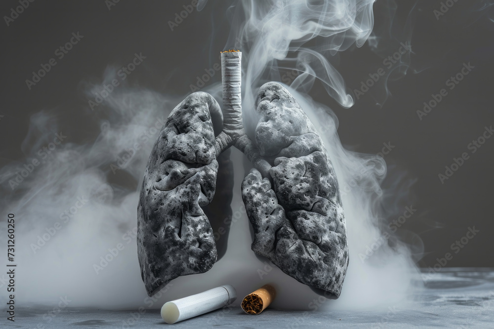 A realistic 3D depiction of lungs affected. Lungs full of smoke, how ...