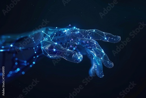 The Future Unveiled: Technological Marvel of a Holographic Humanoid Robotic Hand in Glowing Polygonal Form
