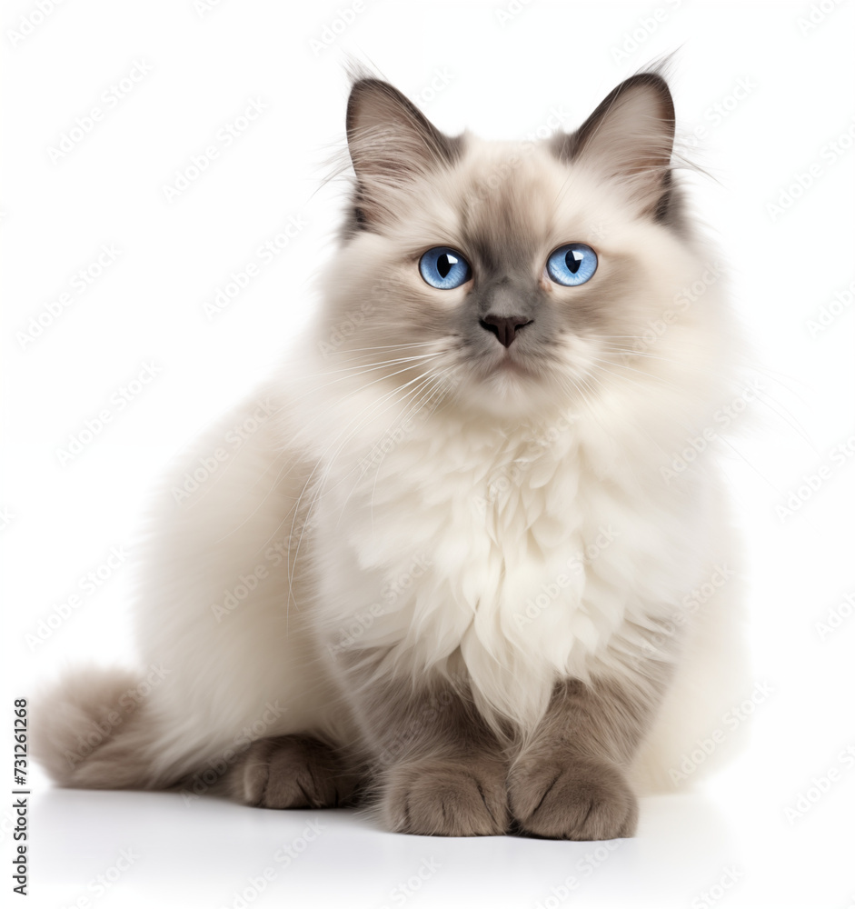 beige cat with blue eyes sitting on white background isolated beige cat with blue eyes sitting on white background isolated