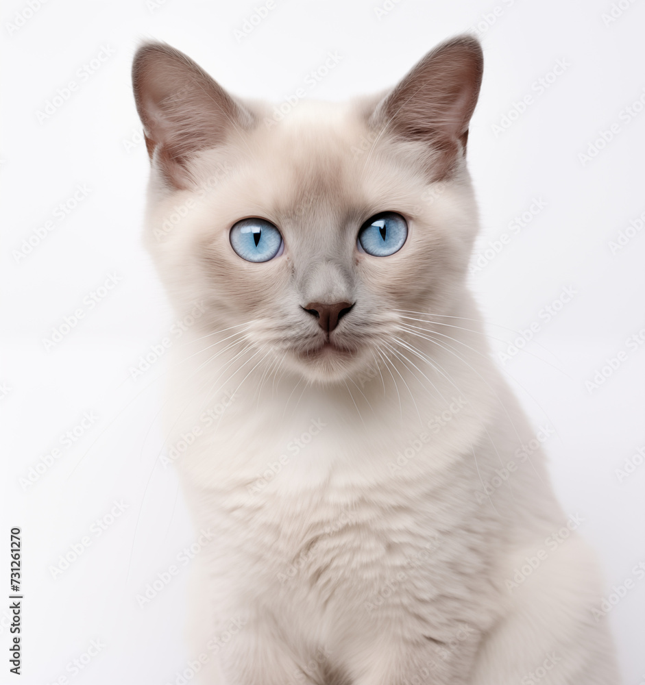 light shorthair cat with blue eyes on white background isolated