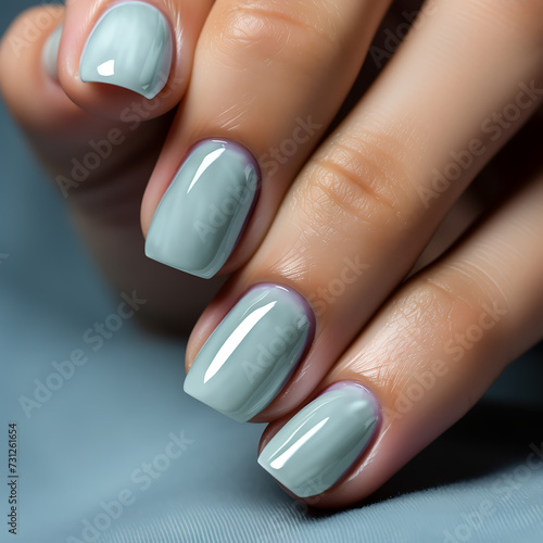 Glamour woman hand with ice blue color nail polish manicure on fingers  close up for cosmetic advertising  feminine product  romantic atmosphere use.