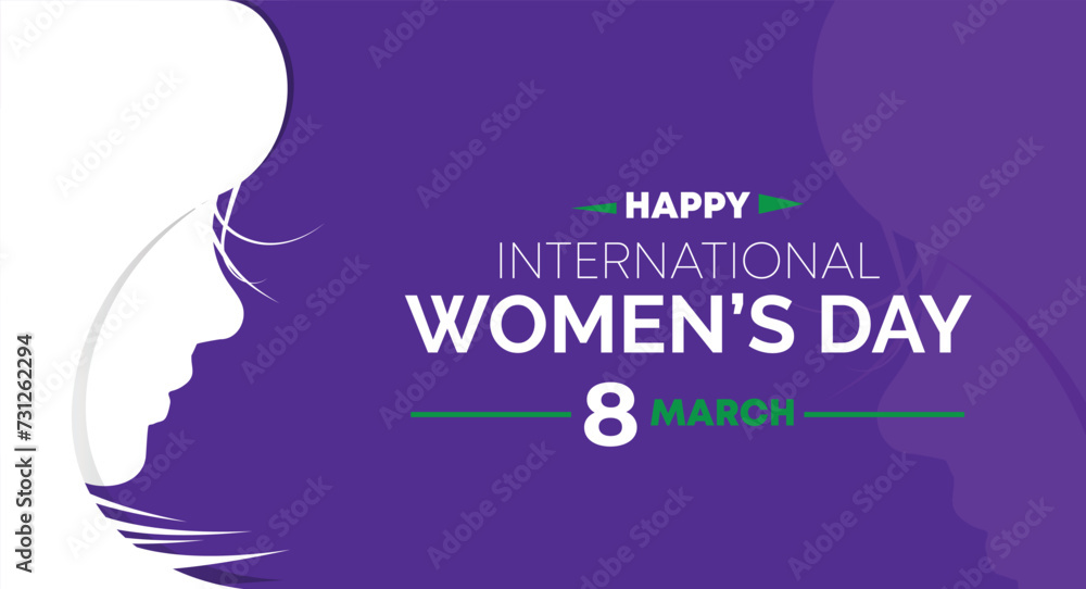 Happy Women's Day 8 March. Women's Day greeting banner design with flowers and a purple color