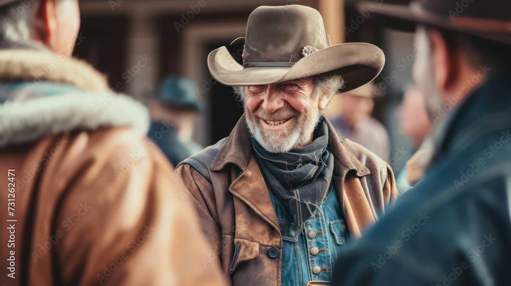 Fototapeta premium The cowboy talking with friends outside
